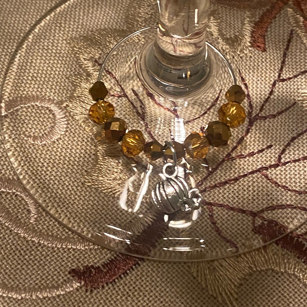 New! Fall pumpkin wine charm set-set of 6